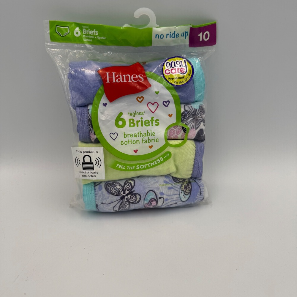 Hanes Girls 6 Pack Tagless Briefs Cotton Underwear Size 10 Multicolor D30LAS